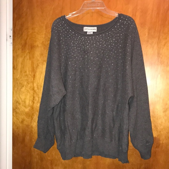 Gray scoop neck sweater with silver studs - Picture 1 of 3